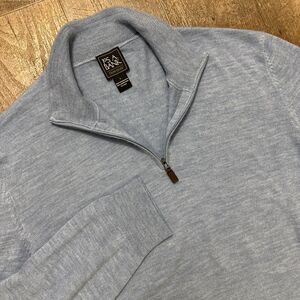 Jos A Bank Sweater 100% Merino Wool Quarter Zip Mock Neck Pullover Blue Large